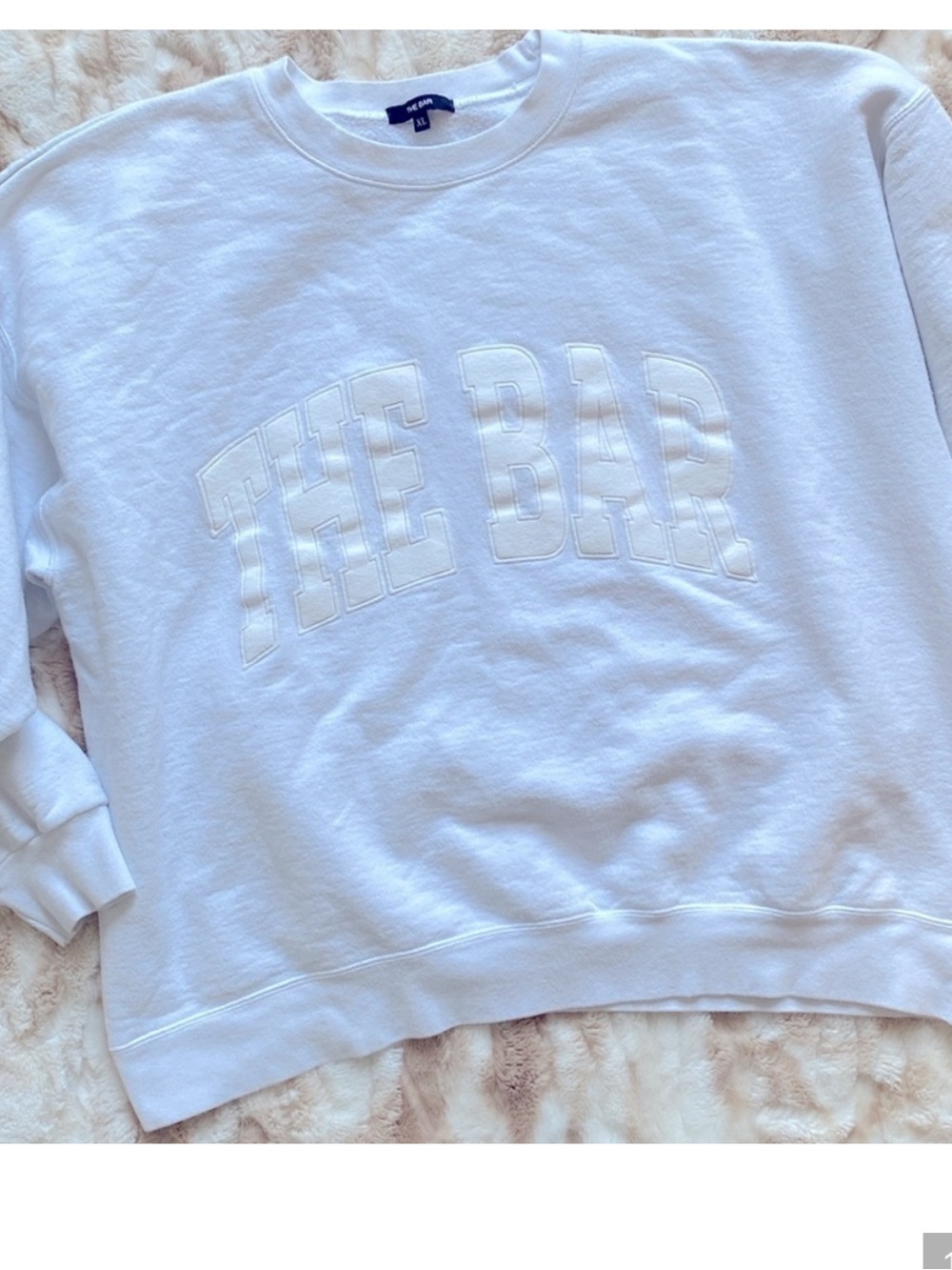 The Bar White Embossed Logo Crewneck Sweatshirt
